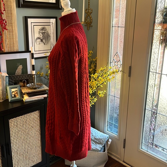 Ann Taylor Deep Red Turtleneck Cableknit Sweater Dress - Picture 2 of 5